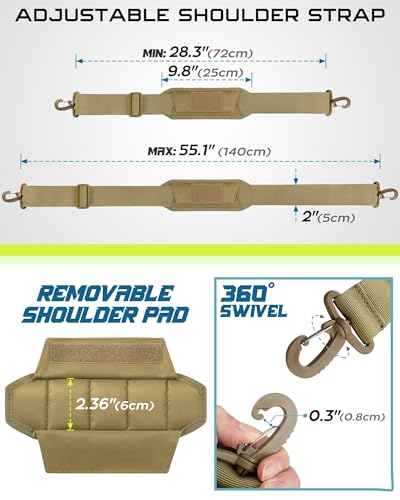WYNEX Shoulder Strap, 55 inch Universal Bag Strap Replacement with Pad | Single Shoulder Strap with Detachable Thick Pad, Crossbody Bag Strap for Tactical Pouch Tool Bag Messenger Bag Luggage Duffle - color: Khaki, size: 2“ Strap