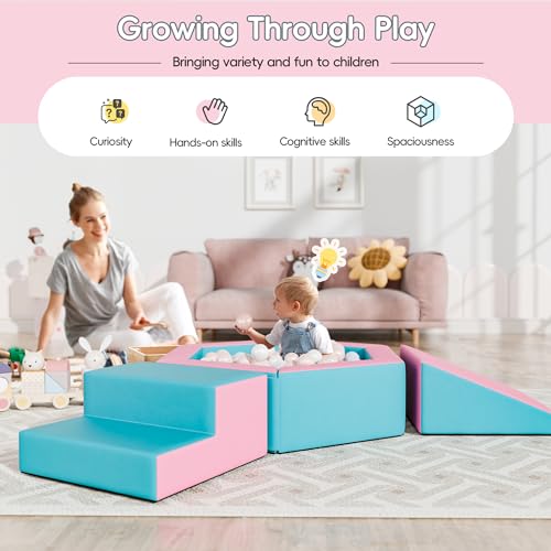 TOLEAD Foam Climbing Blocks for Girls Toddlers,Pink Soft Play Set Ball Pit,Climb & Crawl Foam Playset for Kids, Toddler Climber Indoor with Pad,Easy to Clean