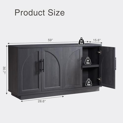 Fatmok 59" Sideboard Buffet Cabinet & TV Stand Set of 2, Modern Arched Credenza with Adjustable Shelves and Long Metal Handles, Wood Console Coffee Bar Storage for Living Room, Black Grey - color: Aa-black Grey