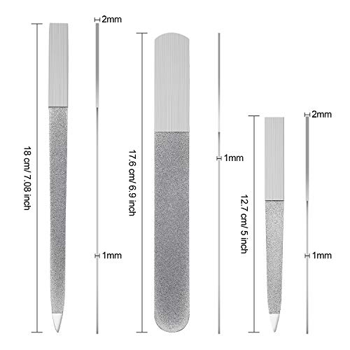 Mudder 3 Pcs Metal Diamond Nail File Set for Women Men Stainless Steel Metal Double Side Fingernail Toenail Buffer Filers Silver Emery Boards for Salon Home Travel Manicure Pedicure Nail Care Tool - color: Silver