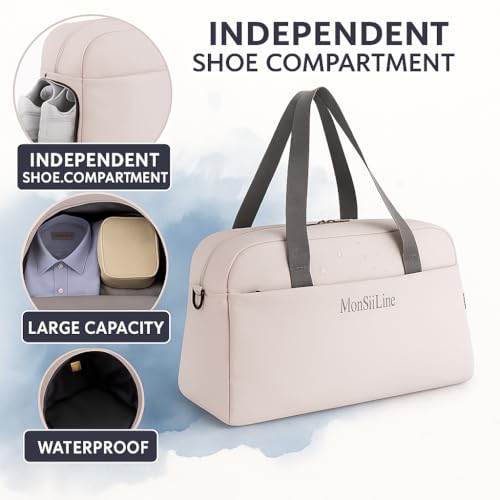 Gym Bag for Women Men with Shoe Compartment, Waterproof Small Duffle Bag for Travel, Sports, Weekend Lightweight Carry On Tote Bag (White) - color: White