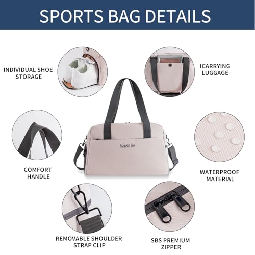Gym Bag for Women Men with Shoe Compartment, Waterproof Small Duffle Bag for Travel, Sports, Weekend Lightweight Carry On Tote Bag (White) - color: White