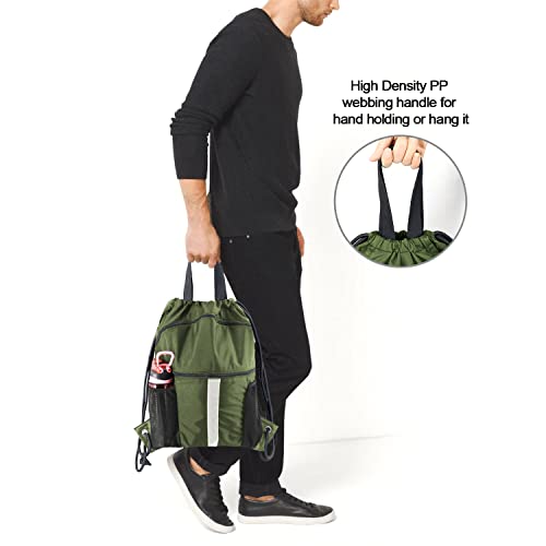 BeeGreen Drawstring Backpack Bag with Shoe Compartment, X-Large Black Gym Sports String Cinch Backpack - color: Moss Green