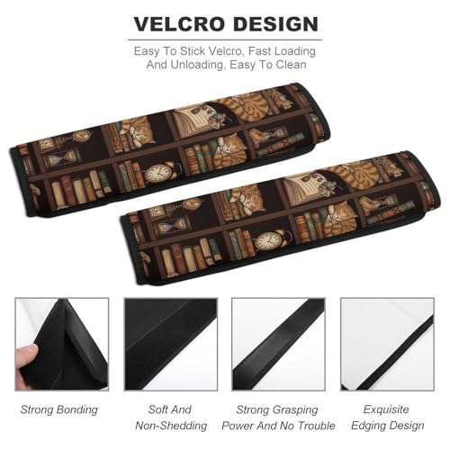 2 Pack Cat Book Lovers Gifts Car Seat Belt Pad Universal Soft and Comfortable Harness Pads Strap for Adult Use, Most Cars, Easy Install (No Tool) - color: Pattern 1003