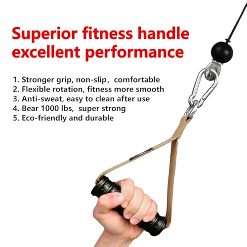 Heavy Duty Gym Exercise Handles Attachment for Cable Machine,Resistance Band,Pulley System Home Fitness Workout Equipment, with Elastic Rubber Grip and 2 Large Carabiners - color: Noble Khaki xw