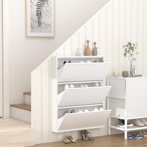 GREATMEET Shoe Rack,3 - color: Matt White, size: 3 Flip Drawers