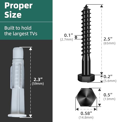 Lag Bolts for TV Wall Mount, TV Mount Screws Kit with M8x65mm Lag Screws, Drywall Anchors, Washers, Bubble Level Hardware Kit for Wood Stud Brick Concrete