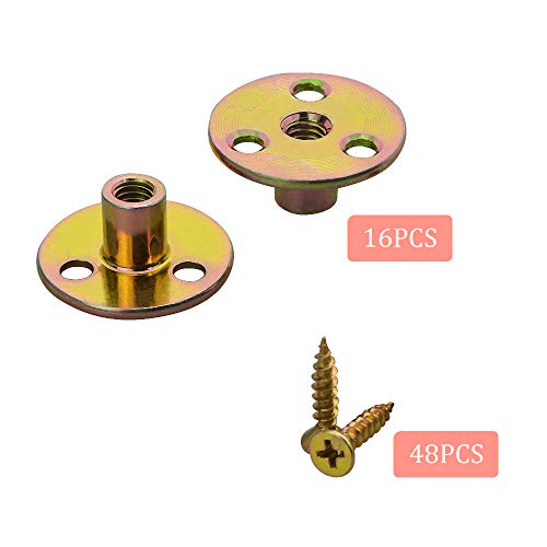 WMYCONGCONG 64PCS Iron Plate Nut Screw Set 5/16” Brad Hole Tee T-nut with Round Base Furniture Hardware Flange Insert Female Thread T-Nut with Mounting Screws Set (5/16" - 64Pcs) - size: 5/16”