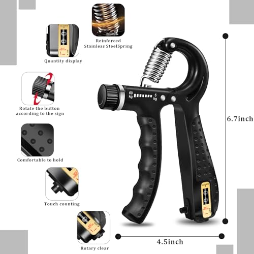 Hand Grip Strengthener Kit 5 Pack Adjustable Finger Forearm Hand Exerciser | Adjustable Grip Trainer, Finger Stretcher & Stress Ball Set for Strength Training & Hand Exercises
