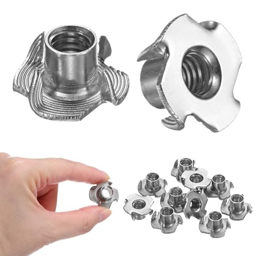 M METERXITY 10-Pack 5/16-UNC T-nut, 3/8" Barrel Length Stainless Steel 4-Pronged Tee Nut Threaded Insert for Wood/Rock Climbing Holds/Furniture, Corrosion Resistant Fasteners - size: 5/16-UNC