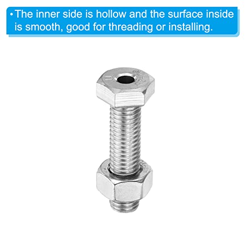 PATIKIL M10x40mm Hollow External Hexagon Screw, 2 Set Cylindrical Lamp Threading Socket Screws Through Hole Bolt with Nut 304 Stainless Steel - size: 40mm