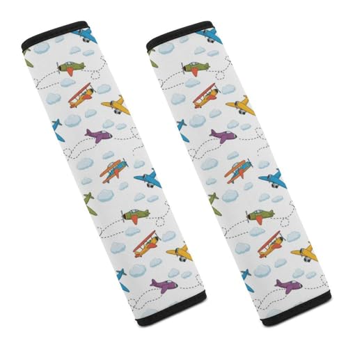 2 Pack Cute Aircraft Airplane Seat Belt Cover Universal Fit Shoulder Protector for Adults and Children, Most Cars, Comfortable Driving - color: Pattern 987