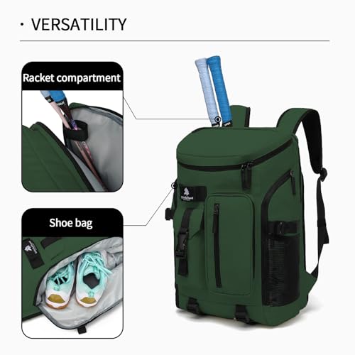 tennis mountain climbing travel backpack, independent shoe compartment for sports and fitness, waterproof 15.6-inch computer bag - color: Forest green