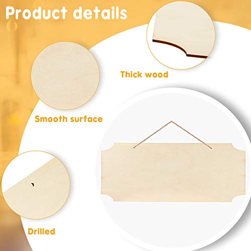 Patelai 10 Pcs Unfinished Hanging Wood Sign 9.8 x 3.9 Inch Rectangle Blank Wooden Plaque Blank Hanging Wooden Slices Banners with Ropes for Painting Writing DIY Home Crafts (2 Styles) - style: 2 Styles