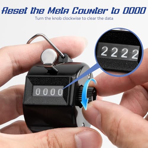 4-Digit Handheld Mechanical Counter Clicker with Finger Ring, Tally Counter for Inventory Counting, Sports Scoring, Coaching, Events and Classroom Attendance