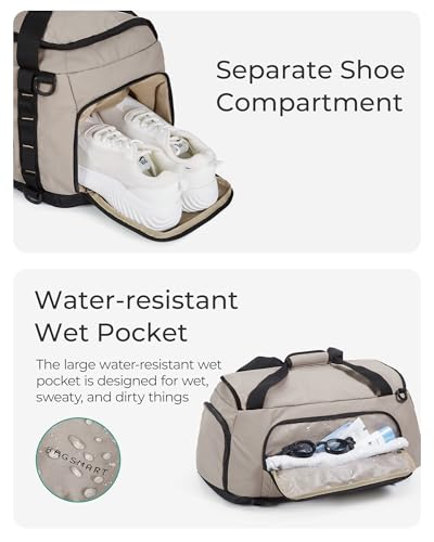 BAGSMART 4-IN-1 Gym Bag for Women Men, TSA Duffle Bag for Travel | With Shoe Compartment & Wet Pocket, 22L/30L/38L Tactical Backpack with 40oz Water Bottle Holder, Lightweight, Water-resistant - color: Camel
