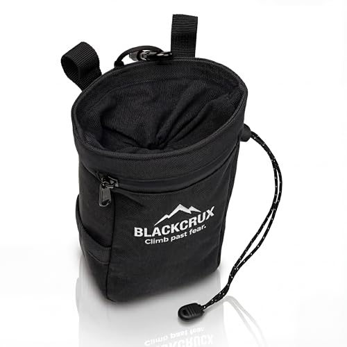 Chalk Bag for Rock Climbing, 600D Cordura Climbing Chalk Bag with Stiff Rim, Water-Resistant Design, Zippered Pocket, Adjustable Belt & Brush Holder, for Bouldering, Gym, Weight Lifting