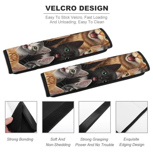 2PCS Cute Cats Cat Seat Belt Cover Breathable Automotive Seat Belt Protector for Adult Use, Most Cars, Pressure Relief - color: Pattern 977