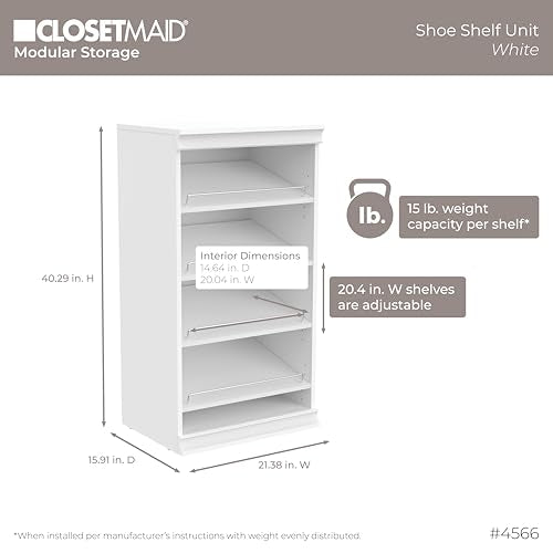 ClosetMaid Modular Storage Shelf Unit with Angled Shoe Shelves, White - color: White