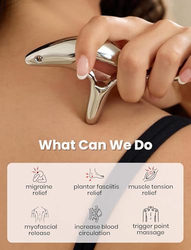 Ergonomic Trigger Point Massage Tool, Deep Tissue Gua Sha Muscle Scraper with Finger Holes, Portable Physical Therapy Tool for Full Body Pain Relief, Thumb Saver Acupressure Tool (Bronze)