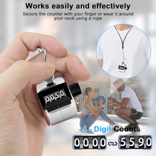 Decymis 2 Pack Clicker Counter, Metal Hand Tally Counter Clicker, Silver | 4 Digit Mechanical Palm Click Counter for Counting Numbers, Coaching, Sports Events