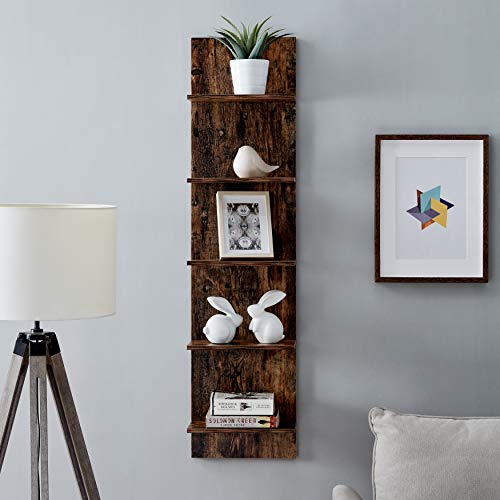 Danya B. Decorative Wall Mount Vertical Shelving Unit – Modern 5-Tier Column Shelves – Pine Grain Finish