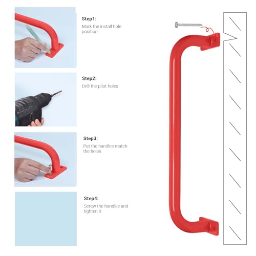 ESPETS 17 Inch 6 Pieces Red Outdoor Metal Safety Playground Handles | Weather-resistence Playground Equipment, Swing Set Attachment Grab Handle, Indoor and outdoor use Monkey Bars - color: Red -6 Pcs