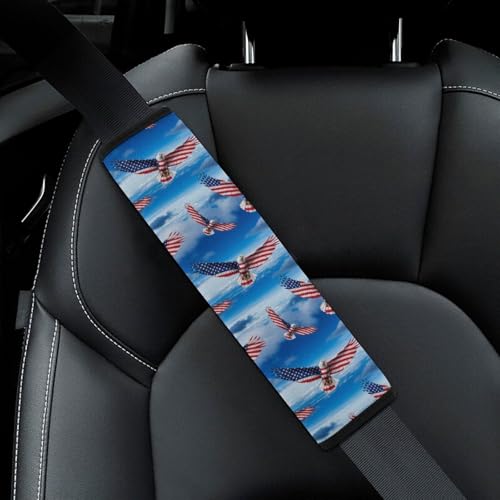 Soft Padded Car Seat Belt Pad for Elderly Support, Stroller Pushchair High Chair, 2 Pack American Flag Eagle Shoulder Harness Cover Anti-Slip Pad - color: Pattern 41