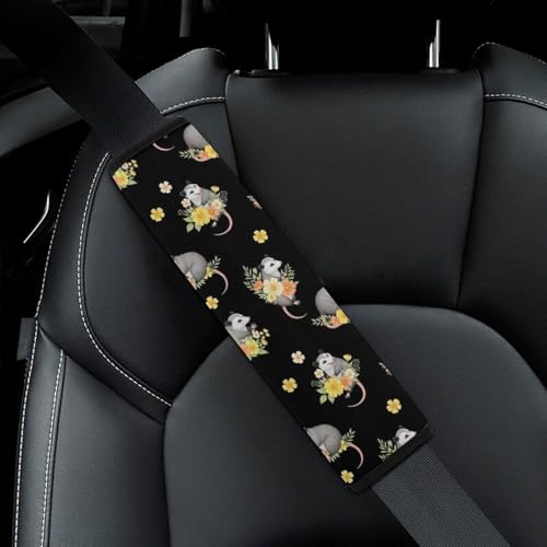 2PCS Breathable Car Seat Belt Pad for Elderly Support, Stroller Pushchair High Chair, Possum Floral Black Seat Belt Cushion, Anti-Slip Pad - color: Pattern 1210