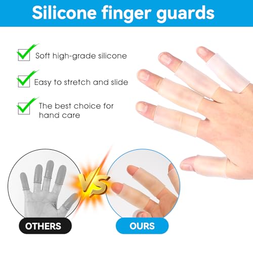 salbsever 20 Pcs Finger Sleeves Protectors Silicone Finger Sleeve Gel Finger Sleeve Protectors Finger Covers Cushions and Protects Rubber Finger Shields Provide Relief forCracked Finger - color: Transparent
