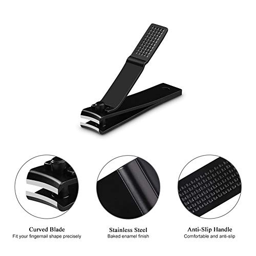 Nail Clippers Set with Visibly Tin Case, Black | Ultra Sharp, Sturdy Fingernail and Toenail Clipper Cutters - color: Black