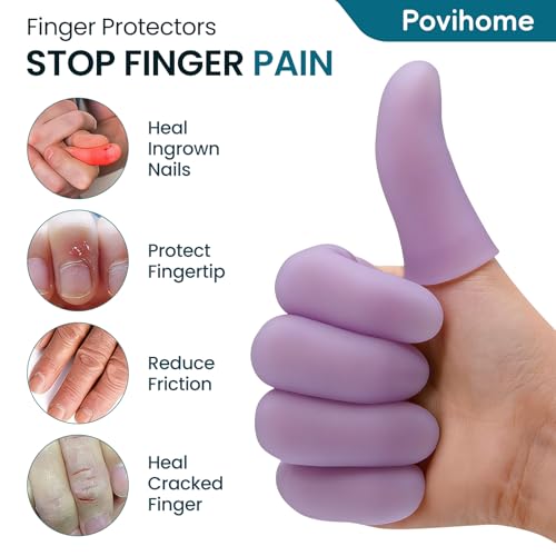 Povihome Finger Cots Protectors - Moisturizing Thumb and Finger Covers - Thickend Version- Elastic Cracked Silicone Finger Sleeves to Protect Cracked, Peel Finger and Other Finger Pain (Purple, 10PCS) - color: Purple, size: Medium (10PCS)