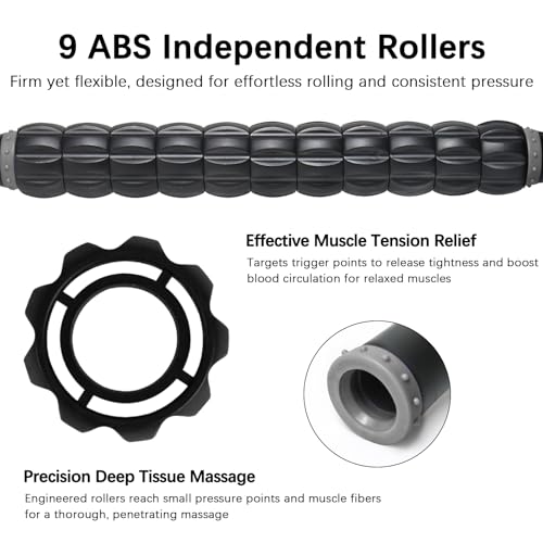 Muscle Roller Massage Roller Stick- Deep Tissue Fascia Blaster for Myofascial Pain Relief, Lymphatic Drainage & Body Sculpting, Handheld Physical Therapy & Recovery Tool (Gray Black-)
