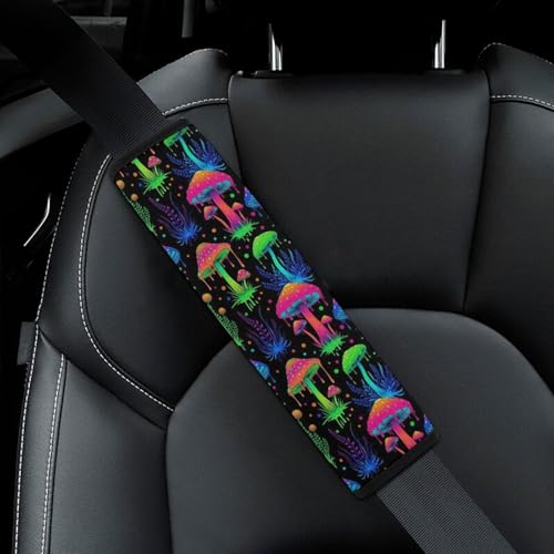 Soft Padded Seat Belt Cover for Girls and Boys, Stroller Pushchair High Chair, 2 Piece Glowing Mushroom Neon Shoulder Protector Anti-Slip Pad - color: Pattern 211