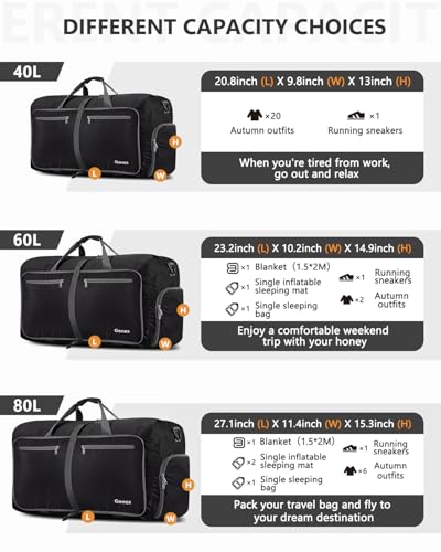 Gonex 150L Large Foldable Travel Duffle Bag with Shoes Compartment, Packable Lightweight Water Repellent Duffel Bag for Camping Gym Weekender Bag Black - color: Black, size: 150L