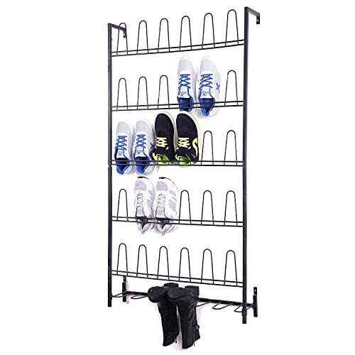 MyGift Modern Matte Black Metal Hanging Shoe Rack for Walk in Closet, Mudroom and Entryway, Wall Mounted Space Saving Organizer for Shoes and Boots, Holds 18 Pairs - color: Black (5 Tier, 18 Pairs)