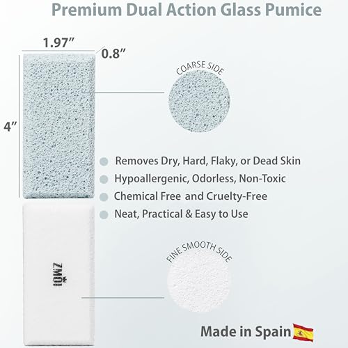 Glass Pumice Stone Callus Remover for Feet, Elbows, Hands, and Knees, Spain Made - 2 in 1 Pedicure Exfoliator and Scrubber for Rough, Hard Skin (Teal Color) - style: Teal - 2 Count ( Pack of 1)