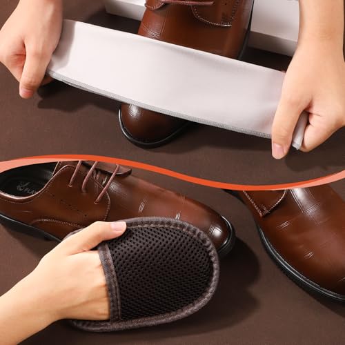 Horsehair Shine Shoes Brush Kit, Horse Hair Brush for Leather, Cleaning Leather Shoes Boots Care Brushes with Microfiber Shoe Cloth, Horsehair Brush (L, Count, 5)