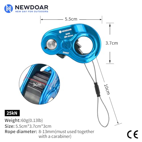 NewDoar Rope Ascender Lightweight Rope Clamp Ascender Riser Adjuster Fits 8-13mm Rope Self-Locking Grip for Rock Climbing,Hunting,Protection Rescue,Rappelling,Arborist,Gear Equipment - color: Blue