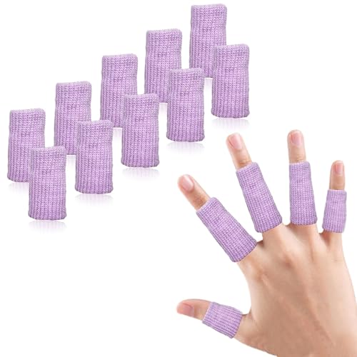 Finger Compression Sleeves, 10 Pcs | Finger Protectors Cots for Arthritis Swelling Basketball Sport, Breathable Elastic - color: Light Purple