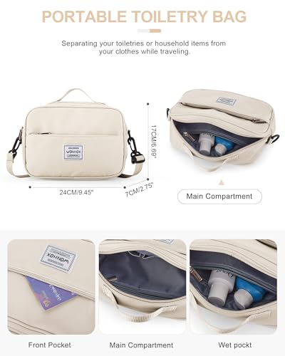 Gym Bag for Women Men, Sport Duffel Bag with Toiletry Bag & Shoe Compartment,Waterproof Travel Weekender Overnight Carry on Bag for Yoga with Trolley Sleeve, Beige Set - color: A6-Beige Set