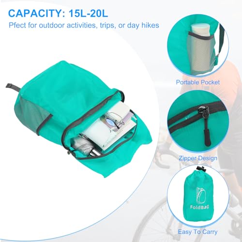 Hiking Backpack, 15L-20L Packable Lightweight Backpack Daypack Small Foldable Outdoor Camping Cycling Backpacking Shoulder Bag, Lake Blue