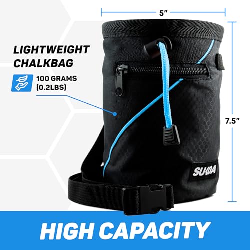 Chalk Bag for Rock Climbing - Rock Climbing Gifts Gear Accessories - Quick-Clip Belt, Large Zippered Pockets & Brush Holder - Weight Lifting, Gym, Bouldering, Disc Golf, Wall, Rock Climbing Chalk Bag - color: Blue