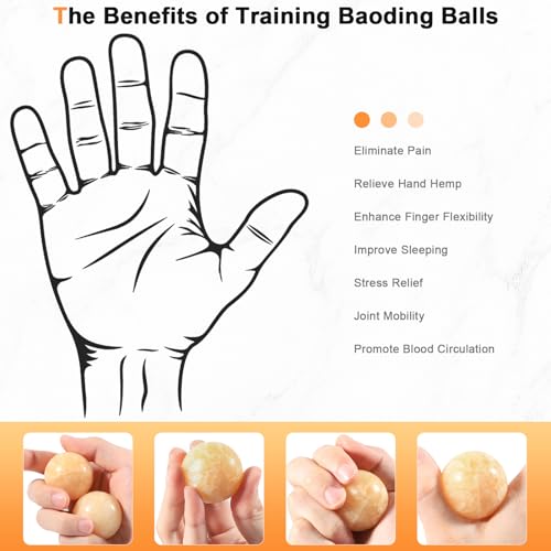 Learay 2Pcs Baoding Balls, Boading Balls for Hand Therapy, Beige, 1.57 inch | Chinese Health Exercise Massage Balls with Carry Pouch for Stress Relief Meditation Ball - color: Beige/1.57 Inch
