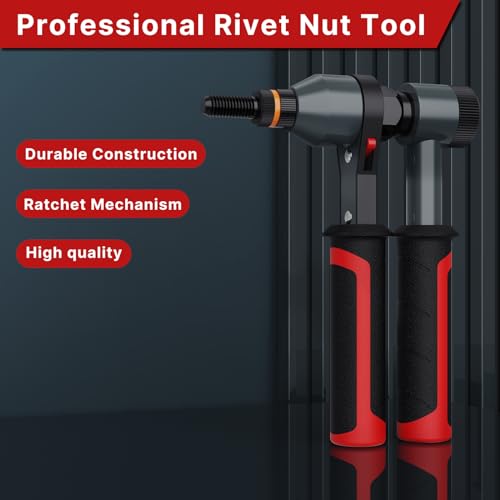 TOLRET Rivet Nut Tool Kit, Rivnut Tool Kit with 10 Metric and SAE Mandrels | Professional Ratchet Nutsert Tool Kit with 100 Pcs Rivet Nuts Assortment Kit, Rivet Nut Kit with Rugged Carrying Case, TR21