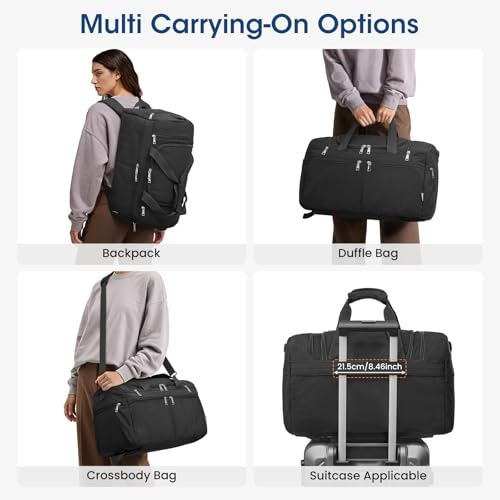 G4Free 45L Travel Duffle Bag for Women Men 3 in 1 Duffel Bags with Shoes Compartment Gym Backpack for Weekender Overnight, Black - color: Black