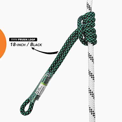 GM CLIMBING 8mm (5/16") Prusik Loop Pre-Sewn 18 inches / 24 inches - color: Black-18 Inch
