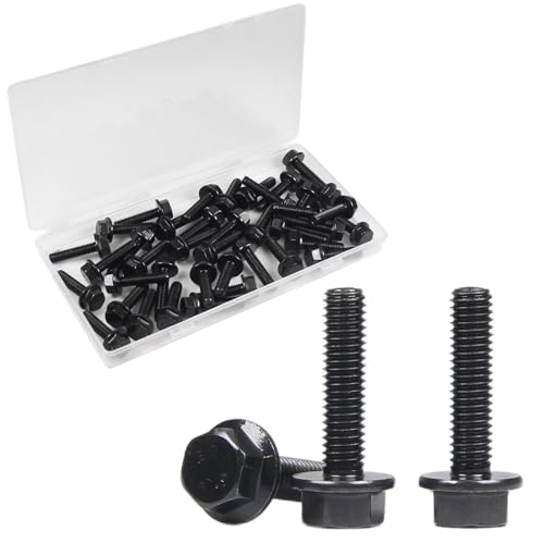 M6-1.0 x 25mm Flanged Hex Head Bolts Flange Hexagon Screws, External Flange Hex Drive Screws,Class 10.9 Black Finish,Alloy Steel, Fully Threaded, 40 PCS - size: M6x25mm