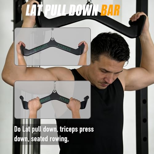 MARSAFIT Home Gym Fitness Rowing T-bar V-bar Pulley Cable Machine Attachment, Bicep Curl Tricep LAT pulldown Bar Back Strength Training Handle Grips LAT Pull Down Bar for Seat Row Workout - style: Btbar 1903