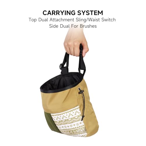 Drfeify Mountaineering Chalk Bag, Large Capacity Travel Bag with Independent Front Pocket, Outdoor Sports Gear for Climbers Hikers - size: Large Khaki